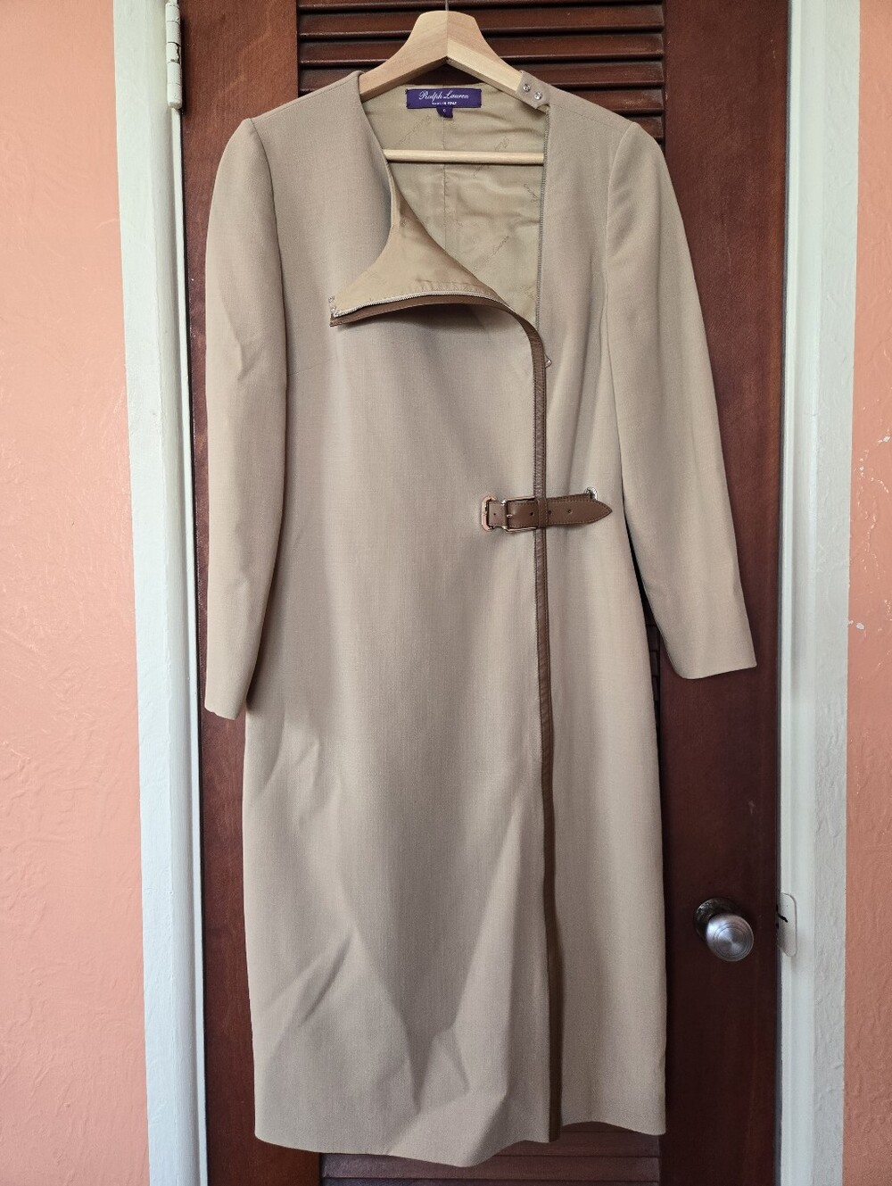 Ralph Lauren Purple Label Belted Wool Evelina Dress Leather Trim Size 6 RARE - Picture 5 of 14